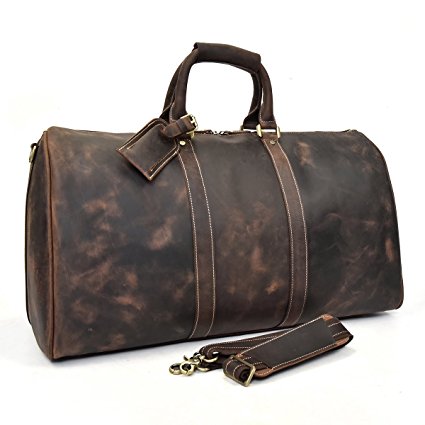 Men's Genuine Leather Travel Duffel Large Cow Leather Weekend Bag Overnight Messenger…