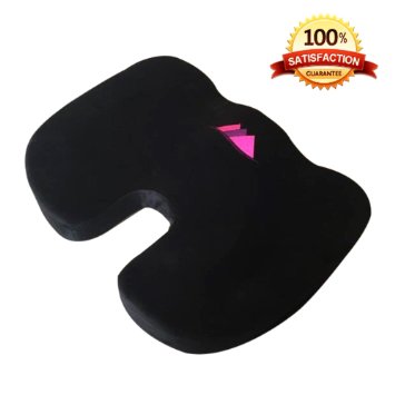 FOMI Coccyx Orthopedic Anti Slip Memory Foam Seat Cushion for Car Seat, Office Chair, or Wheelchair; Back Pain and Sciatica Relief