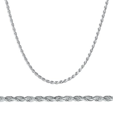 925 Sterling Silver Italian 2MM Diamond Cut Rope Chain Necklace Strong - Lobster Claw Clasp - Extra Clasp