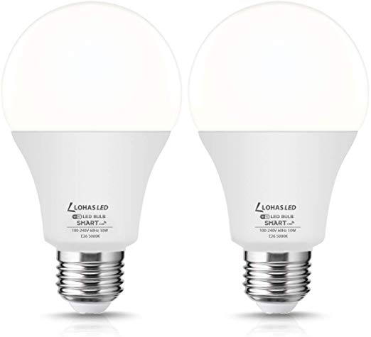 LOHAS Smart A21 LED Light Bulbs, 10 Watt (75 Watt Equivalent) Dimmable Daylight 5000K WiFi Light Bulbs with E26 Base Work with Alexa, Google Home, Siri, No Hub Required, 980LM, 2 Pack