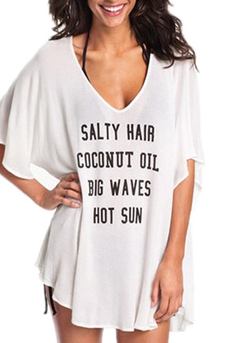 Sidefeel Women's Baggy T-shirt Swimwear Bikini Cover-up Beach Dress