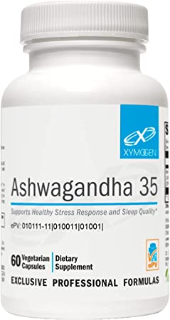 Xymogen Ashwagandha 35 - Patented, Purified Ashwagandha Root + Leaf Extract (35% Withanolide Glycosides) - Supports Healthy Stress Response and Quality Nighttime Rest (60 Ashwagandha Capsules)