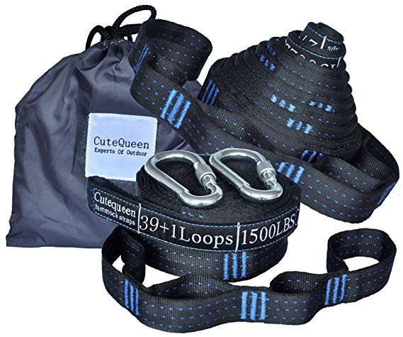 Cutequeen 2pcs Hammock Tree Straps 80 Loops 26.2Ft Long 3000+ LBS Versatile Heavy Duty & 100% No Stretch Suspension System Kit for Camping Hammock Includes Carry Bag (Pack of 2)