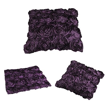WOM-HOPE® A Set Of 2 PC (Same Color) - 3D Solid Color Satin Rose Flower Square Pillowcase Bed Sofa Cushion Pillow Case Arts Decorative Cover Rose Flowers Throw Pillow Covers Protector (Purple (2 Pcs))