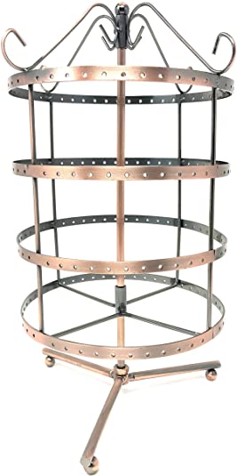4 Tiers Copper Color Rotating 92 Pairs Earring Holder ~Necklace Organizer Stand ~ Jewelry Stand Display Rack Towers