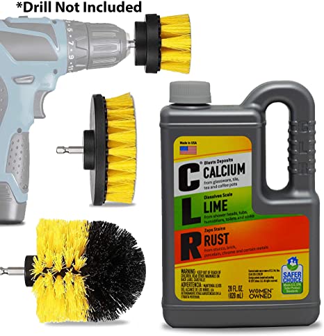 CLR Bathroom Lime And Rust Away Cleaner Kit: 1 28 Oz CLR Calcium Limescale And Rust Remover Cleaning Supplies, Complete Drill Bit Brush Power Scrubber Attachment Set.