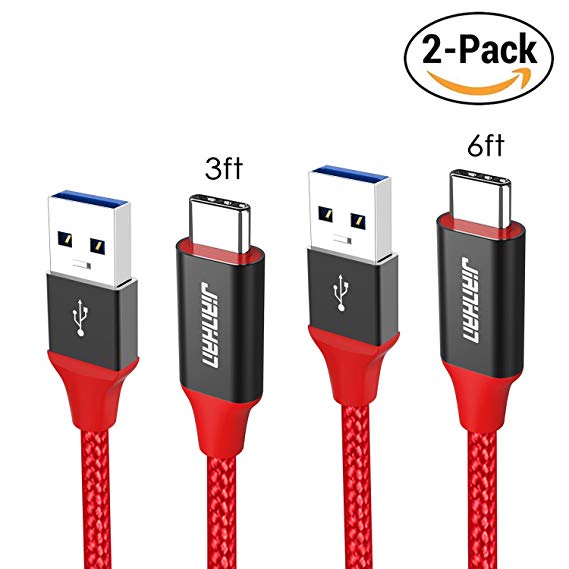 USB C Cable 3.0,JianHan 2 Pack 3ft 6ft USB Type C Cable Fast Charging Type C Charger Cord for Samsung Galaxy S9,S9 Plus,S8,S8 Plus,Note 8,Note 7,LG G6 G5 V20 V30,OnePlus 5 3T 2,Google Pixel 2 XL (Red)