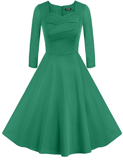 ACEVOG Audrey Hepburn Style 1950's 3 4 Sleeve Rockabilly Swing Evening Dress