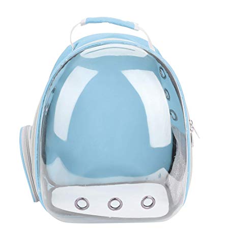 Pet Cat Backpack Capsule Space Bubble Dome Carrier Cage Transparent Breathable Portable Carrying Bag 1Pc (Blue)