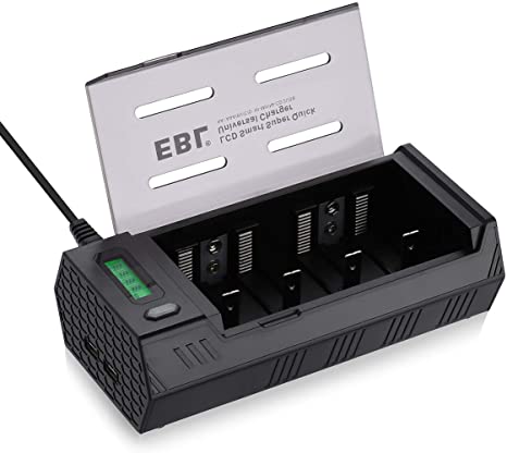 EBL C D Battery Charger Discharger with LCD Display & 2 USB Port - Ultra Fit AA AAA C D 9V NiMH Rechargeable Batteries