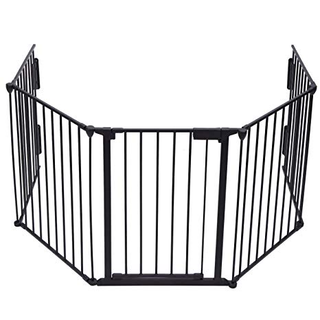 JAXPETY 25"x 30" 5 Panel Baby Safety Fence Hearth Gate BBQ Fire Gate Fireplace Metal Plastic Pet Dog Cat