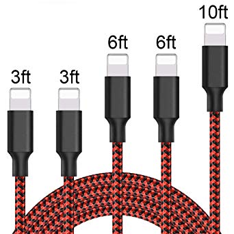 iPhone Charger, Hootech MFi Certified Lightning Cables 5Pack 2x3FT 2x6FT 10FT to USB Syncing Data and Nylon Braided Cord Charger for iPhone Xs/Max/XR/X/8/8Plus/7/7Plus/6S/6S Plus/SE/iPad and More