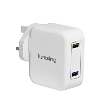 [Quick Charge 3.0] Lumsing 24W Dual USB Mains Charger Wall Charger for Android, iOS, Smartphones, Tablets & Cameras (White)