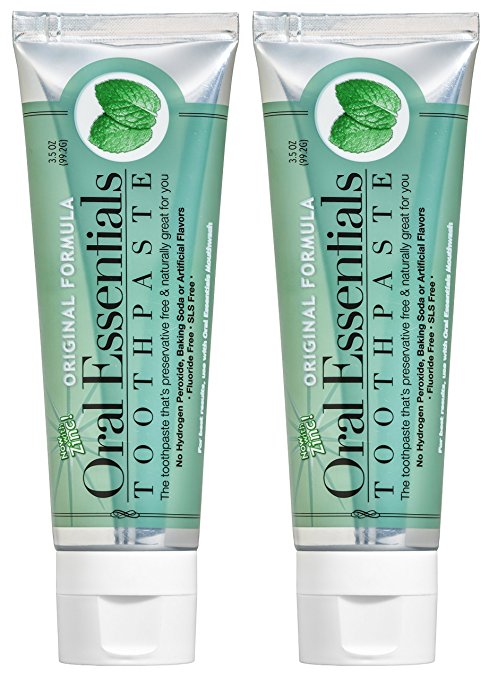 Oral Essentials Fresh Breath Toothpaste (Pack of 2) 3.5 Oz. Dentist Formulated NO Fluoride, SLS, Artificial Colors or Flavors (Safe for the Entire Family) Fresher Breath in 2 Weeks or Less