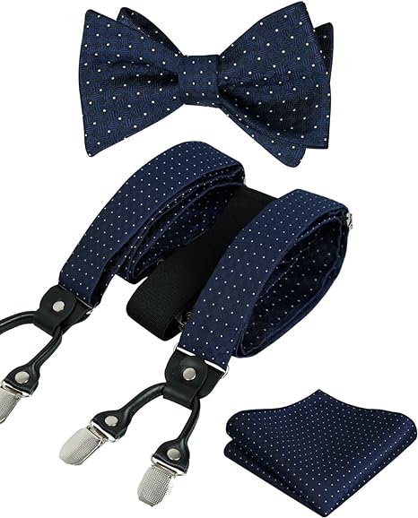 Alizeal Paisley Suspenders and Bow Tie for Men with Pocket Square Set