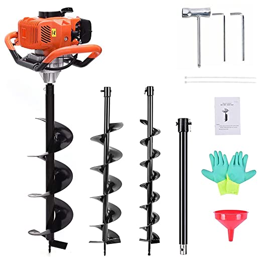 TUOKE Gas Powered Post Hole Digger Earth Auger Drill 62CC 2 Stroke with 3 Auger Bits   Extension Bar for Fence and Planting