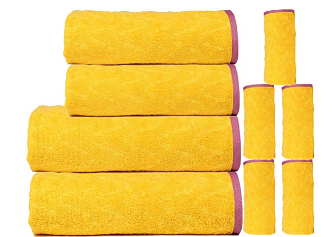 TRIDENT Fast Dry & Super Absorption 450 GSM 9 Pieces Bath, Hand & Wash Cloth Towels Set,Yellow …