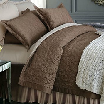 Adream Faux Silk Cotton Floral Pattern Quilted Bedspread Wedding Home Textile Coverlet Solid Color Quilt Comforter, Queen (86"x94") (3PCS, Brown)