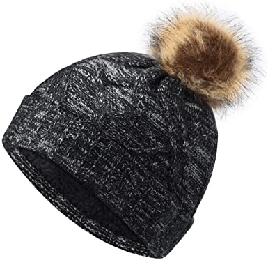 VBIGER Womens Winter Knitted Beanie Hat with Faux Fur Pom Warm Knit Skull Cap Beanie for Women