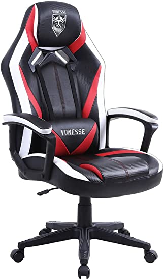 Massage Gaming Chair, Ergonomic Computer Gaming Chair, Racing Style Manager Chair, Swivel Gaming Desk Chair, High Back Racing Gaming Chair, Carbon Fibre Leather Gamer Chair Big and Tall (Red)