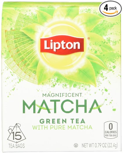 Lipton Green Tea Bags, Matcha Green Tea 15 ct (Pack of 4)