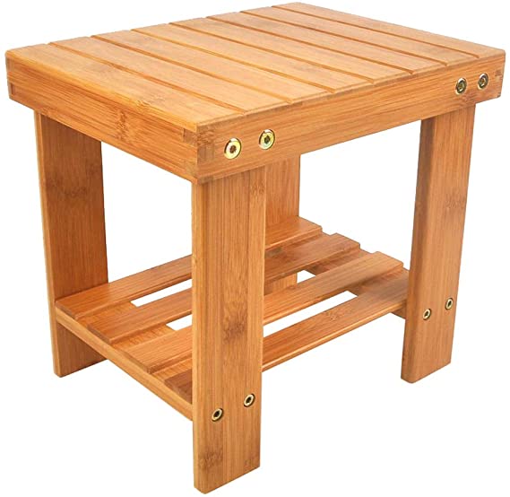 Ratico Wood Step Tool, Children Bamboo Bench Stool with Storage Shelf for Bedroom Fishing Camping