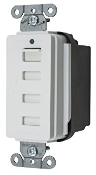 Bryant Electric USBB4W Charger 4 Port Outlet, Four USB Type 2.0 Ports, 5-Amp, 5-volt DC, Decorator Style, White