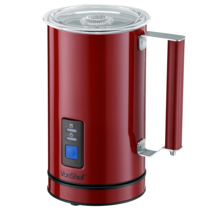 VonShef Premium Red Stainless Steel Dual Function - Free 2 Year Warranty - Electric Milk Frother And Warmer For Hot & Cold Milk, Latte Cappuccino Foamer