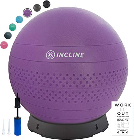 Incline Fit Anti Burst Exercise Stability Ball with Pump