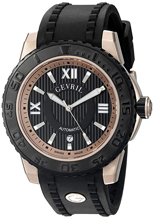 Gevril Seacloud Mens Swiss Automatic Black Rubber Strap Watch, (Model: 3115)
