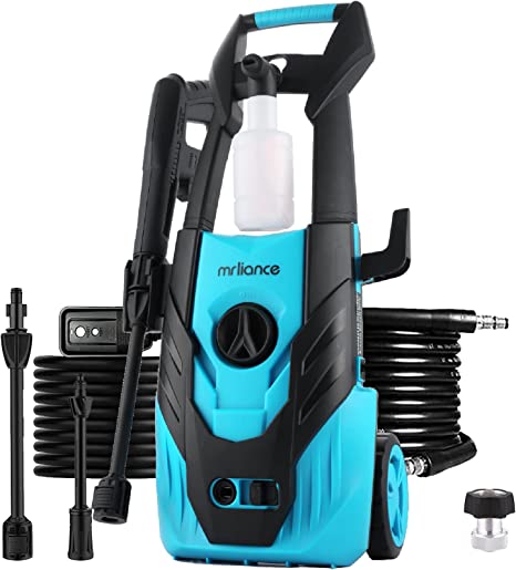 mrliance Adjustable Pressure Electric Power Washer 2 GPM High Pressure Washers with Spray Nozzle, Soap Bottle, IPX5 Car Washer Cleaner for Home Driveway Patio, Lake Blue