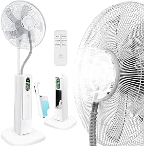 KESSER® Stand-Ventilator Frosty mit Wasser Ultraschall-Sprühnebel Wasserkühlung, inkl. Fernbedienung Timer-Funktion, Luftbefeuchter Leise, Nebelfunktion, Standventilator, Weiß