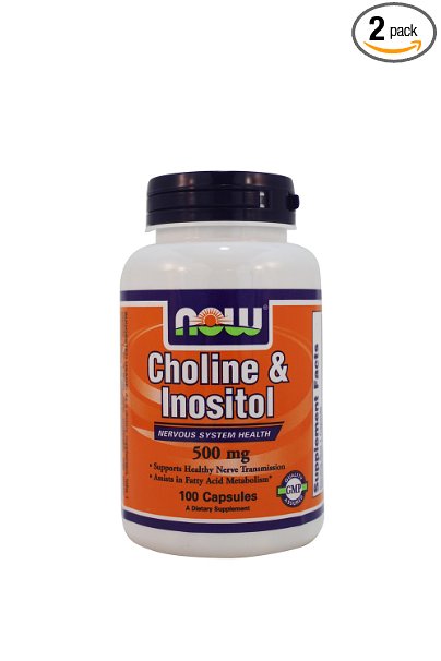 NOW Foods Choline and Inositol, 100 Capsules / 500mg (Pack of 2)