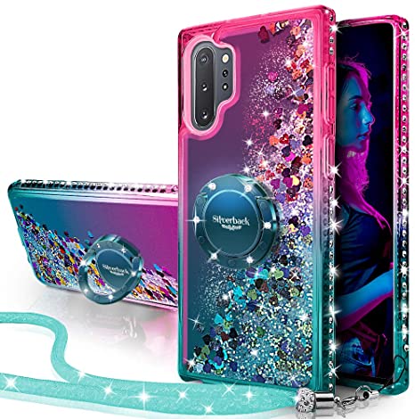 Silverback Galaxy Note 10 Plus Case,Note 10  5G Case, Moving Liquid Holographic Glitter Case with Kickstand, Bling Diamond Ring Slim Samsung Galaxy Note 10 Plus/Pro Case for Girls Women -Green