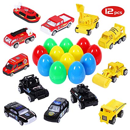 SGILE Easter Egg Car, 3.5" Surprise Eggs Hunt with Mini Vehicles/Pull-Back Cars for Party Favor Kids Gift