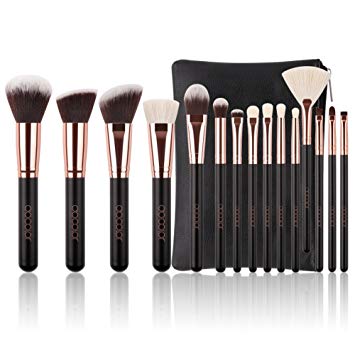 Docolor Makeup Brushes 15 Pcs Makeup Brushes Set Premium Synthetic Goat Hairs Kabuki Brushes Foundation Blending Blush Face Eyeliner Shadow Brow Concealer Lip Cosmetic Brushes Kit with Cosmetic Bag Rose Gold