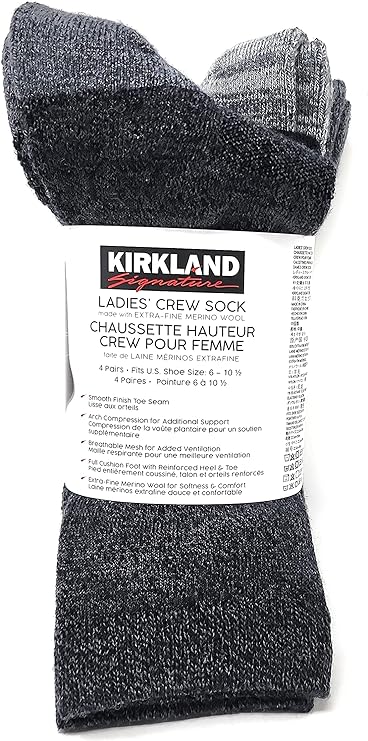 Kirkland Signature Women's Extra Fine Merino Wool Trail Socks - 4 Pairs