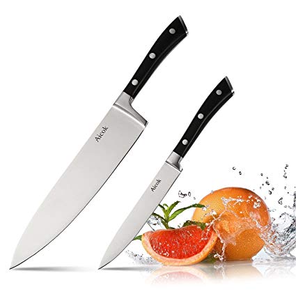 Aicok Kitchen Knife, High Carbon Stainless Steel 8-Inch Chef Knife with a Bonus Paring Knife, Black