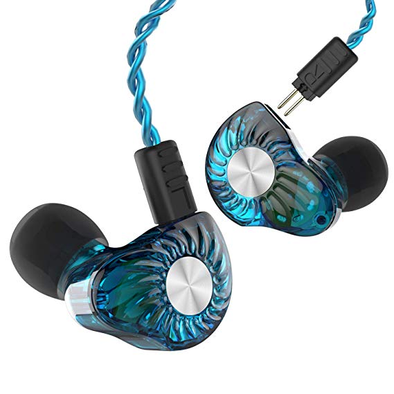 RevoNext RX8 in-Ear Headphones,Dual Driver Wired Headphones Noise Isolating Banlanced Armature with Dynamic in Ear Earbuds with 2 Pins Detachable HiFi Audio Cable(Blue no mic)