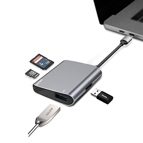 USB Type C Hub ,KALENI Type-C to USB Adapter with 2 USB and SD\Micro SD Card Reader for New Macbook,Type C Plug and other USB C Laptop （Dark gray）