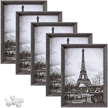 upsimples 5x7 Picture Frames with High Definition Glass,Rustic Photo Frames for Wall or Tabletop Display,Set of 5,Black