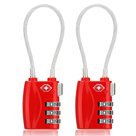 TSA Approved Cable Luggage Locks, 2 Pack Travel Locks, 3 Digit Combination Padlock Codes with Alloy Body for School Travel Bag, Suit Case, Lockers, Gym Locks