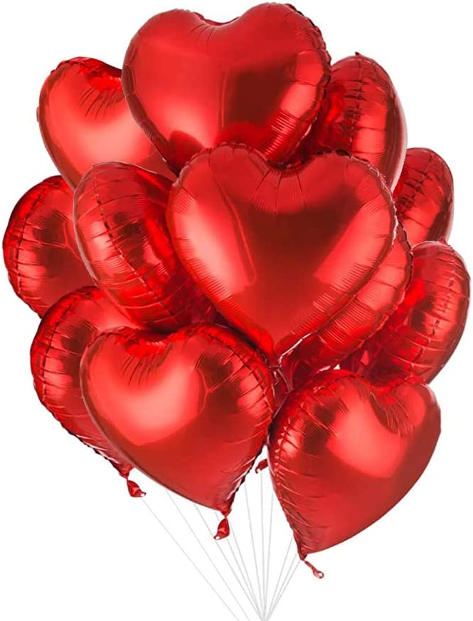 AnnoDeel 20 pcs 18inch Red Heart Balloons, Heart shaped Balloons foil Love Balloons for Wedding Decoration Party Balloons Birthday