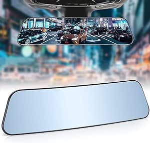 JOYTUTUS Rearview Mirror, 12 Inch Panoramic Anti-Glare Rear View Mirror, Interior Clip-on Wide Angle Convex Rear View Mirror Effectively to Reduce Blind Spot, Universal Car SUV Trucks (Blue)