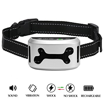 Bark Collar Rechargeable No Bark Collar Dog Anti Bark Collar with 7 Sensitivity Vibration and No Harm Shock Mode for Small Medium Large Dogs (Silver)