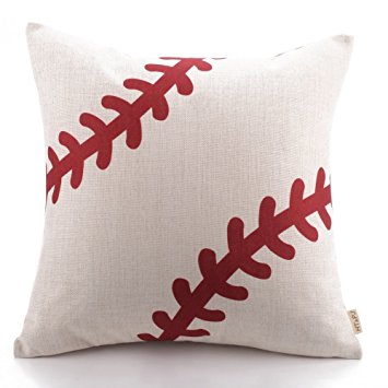 HT&PJ Decorative Cotton Linen Square Throw Pillow Case Cushion Cover Baseball Design 18 x 18 Inches