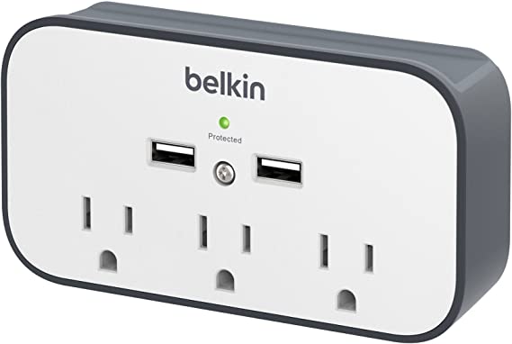 Belkin 3-Outlet Wall Mount Cradle Surge Protector With Dual USB Charging Ports (2.4 Amp Total)