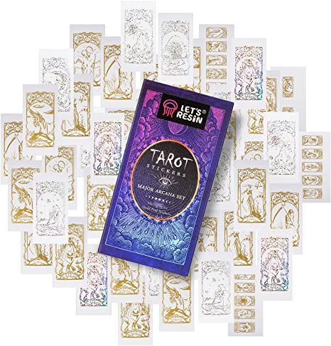 LET'S RESIN Tarot Stickers,66Pcs Gold Foil & Holographic Stickers,4.33inch & 1.57inch Waterproof Resin Stickers, Tarot Card Stickers for Cards, Phone Case, Laptop, Jewelry, Epoxy Resin, Resin Molds