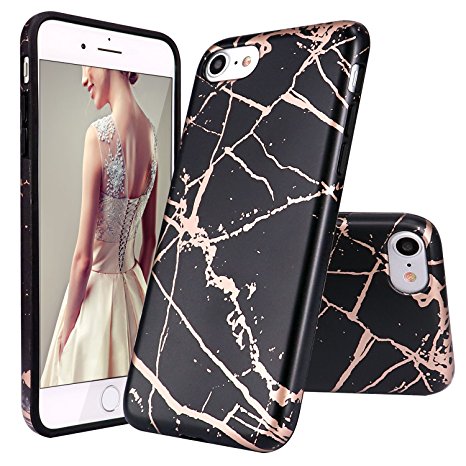 iPhone 6 Case,iPhone 6S Case,DOUJIAZ Black Rose Gold Marble Design Clear Bumper TPU Soft Case Rubber Silicone Skin Cover for Normal 4.7 inches iPhone 6 6s