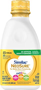 Similac NeoSure Infant Formula with Iron, For Babies Born Prematurely, Ready-to-Feed bottles, 32 Fluid Ounce